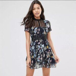 foxiedox Navy Blue Floral Print Mini Dress Size M